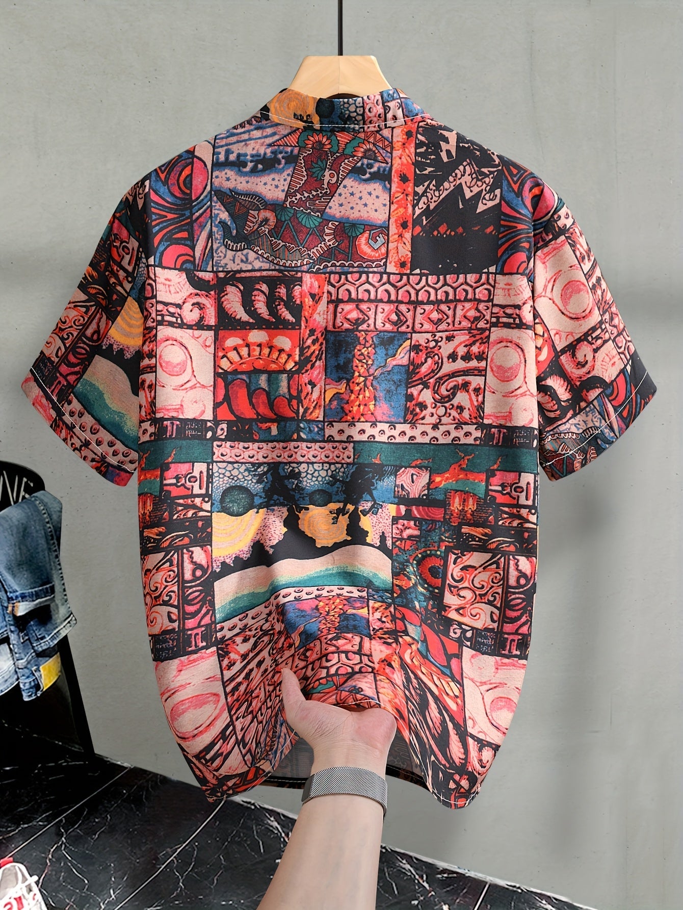 Chemise à manches courtes homme style resort imprimé floral graphique – idéale pour vacances et sorties décontractées