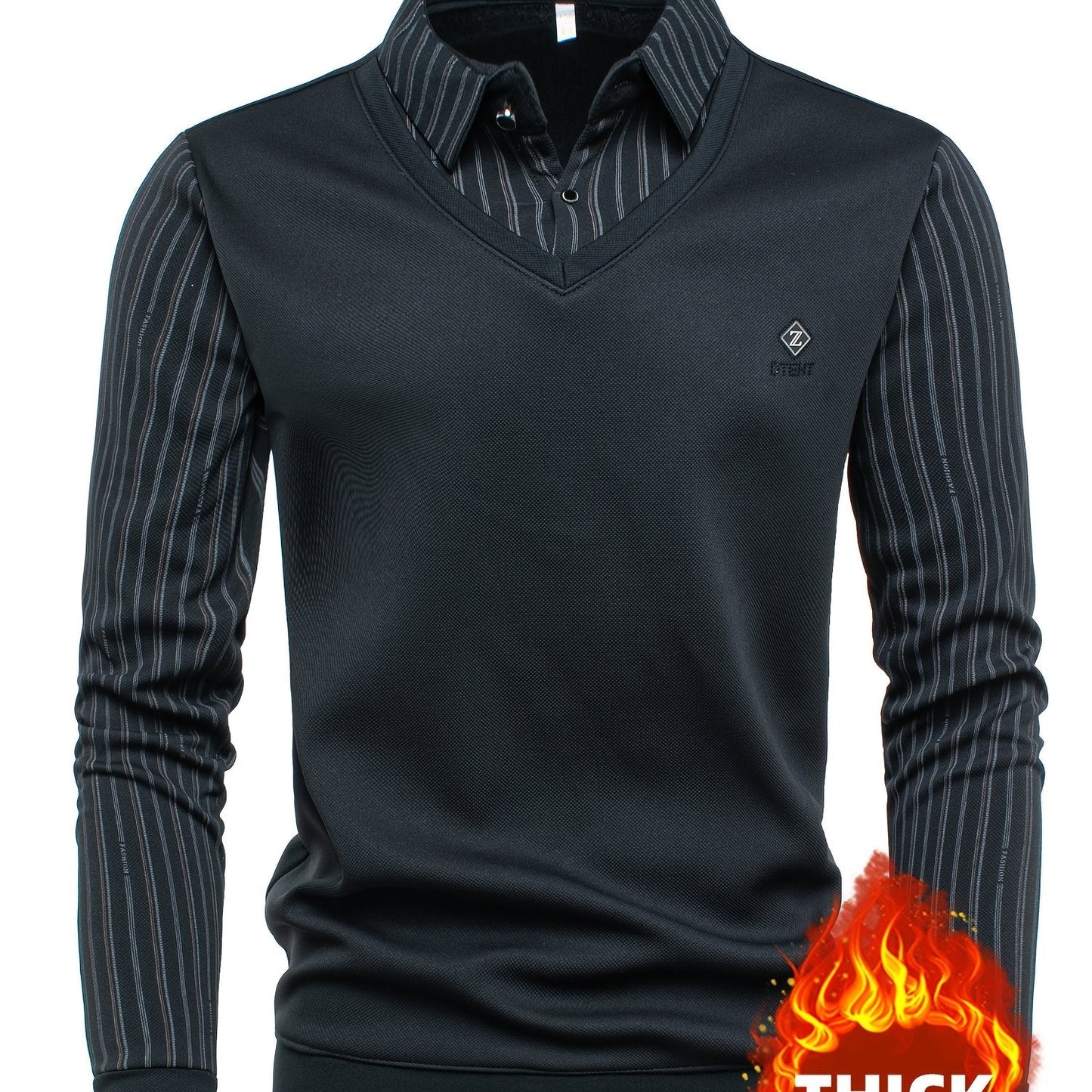 Pull Col V Homme Effet Chemise Rayée Manches Longues