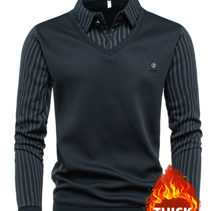 Pull Col V Homme Effet Chemise Rayée Manches Longues
