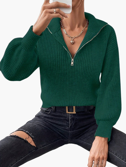 Dame lynlåspullover med høj krave i elegant stil til et trendy hverdagslook