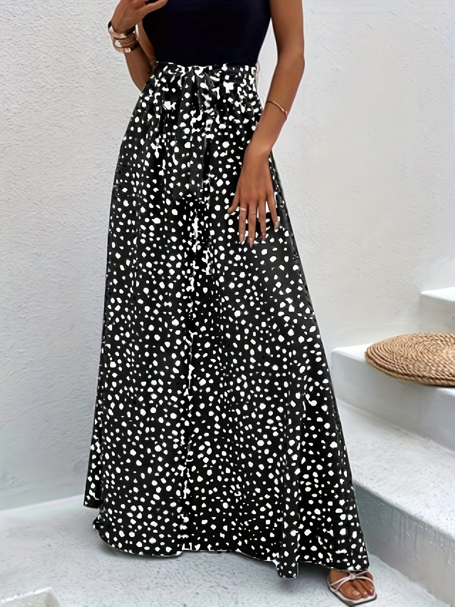 Weite Damenhose mit Punkten, eleganter Stil für Frühling/Sommer mit gebundenem Gürtel  