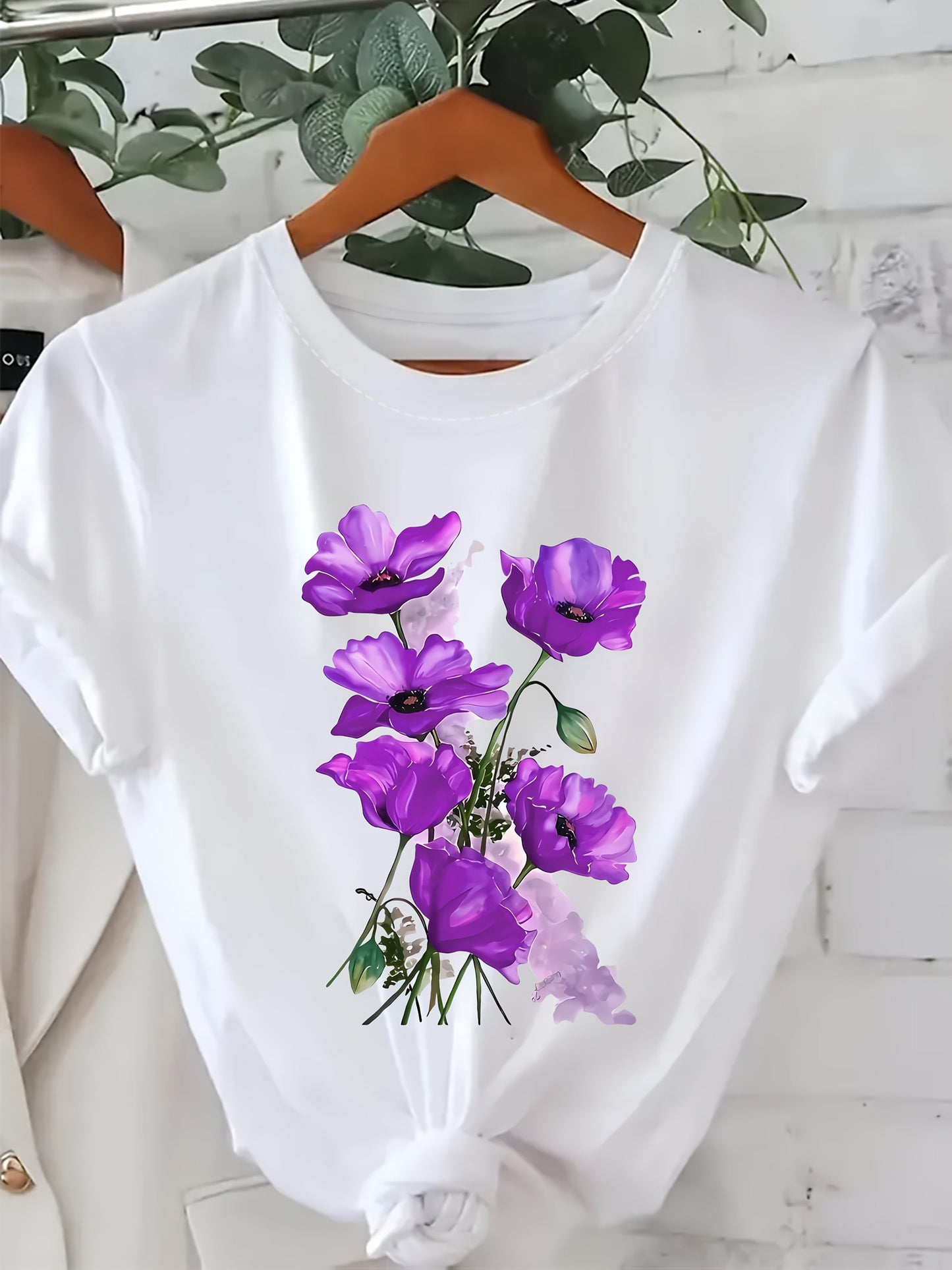 T-shirt Femme Style Décontracté à Imprimé Floral Artistique pour le Printemps et l'Été