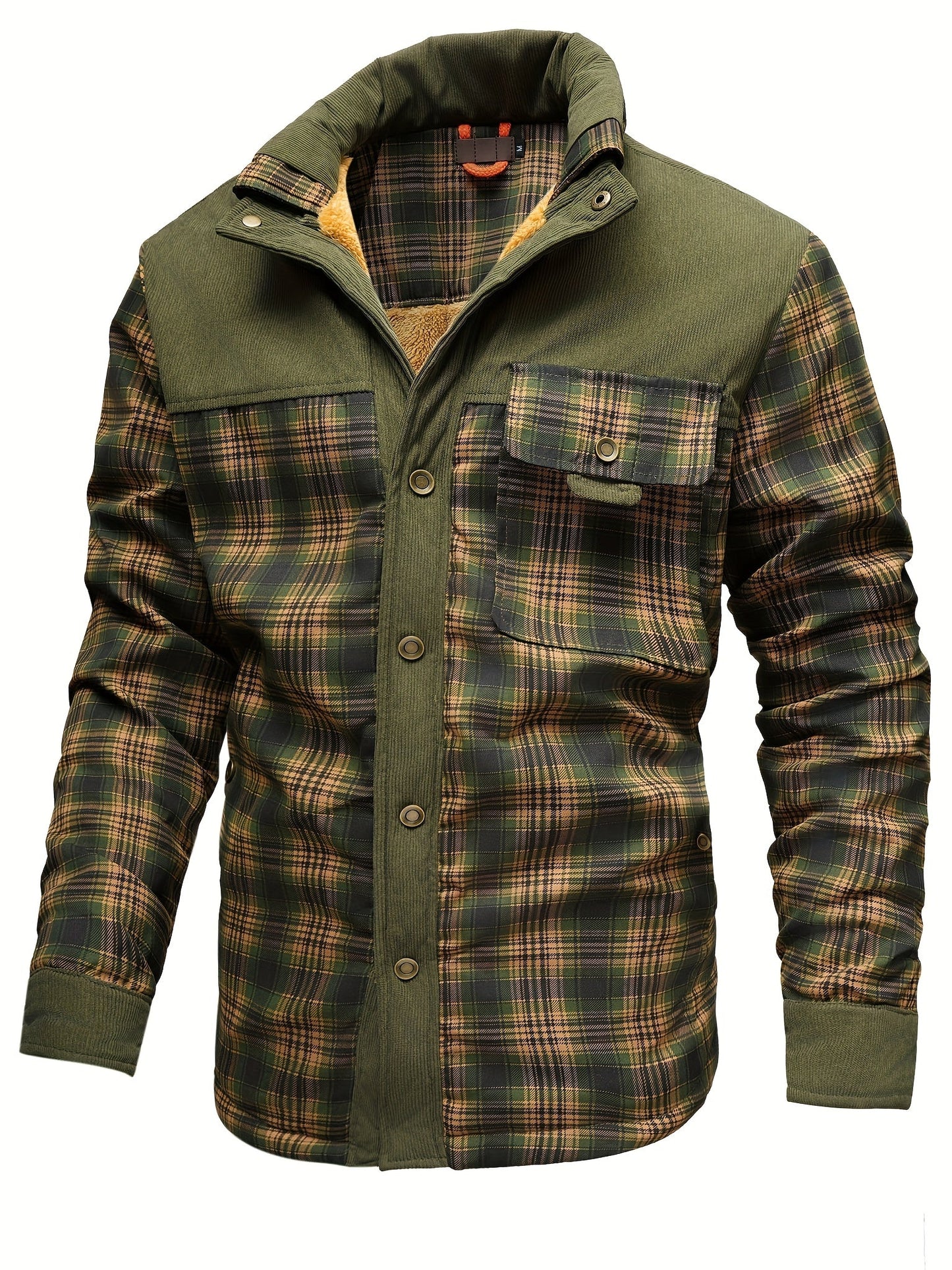 Veste Chemise Homme Carreaux Vert Doublée Molletonnée Chaude