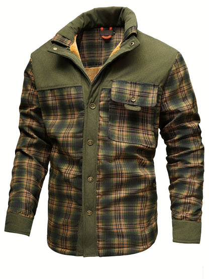 Veste Chemise Homme Carreaux Vert Doublée Molletonnée Chaude