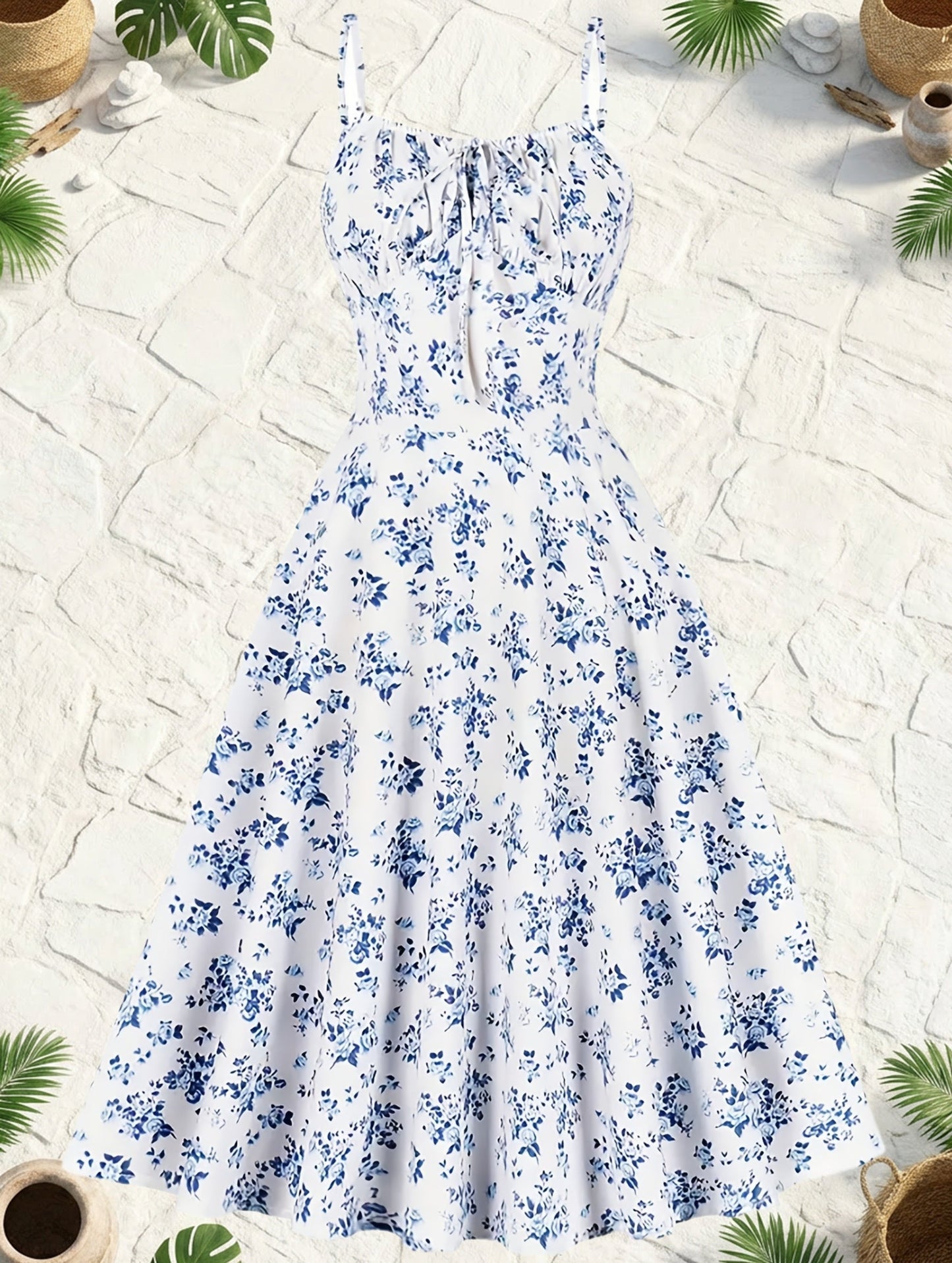 Robe mi-longue femme style champêtre à imprimé fleuri, élégante pour été et occasions décontractées