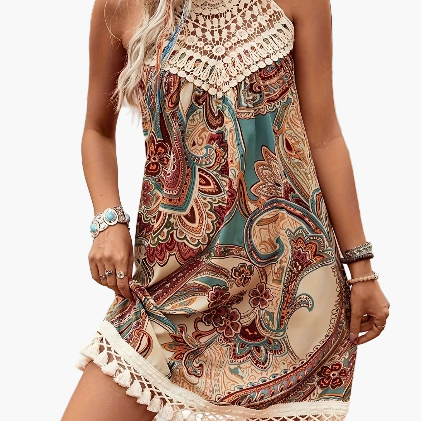 Robe d'été bohème chic pour femme à motifs cachemire, style décontracté et élégant