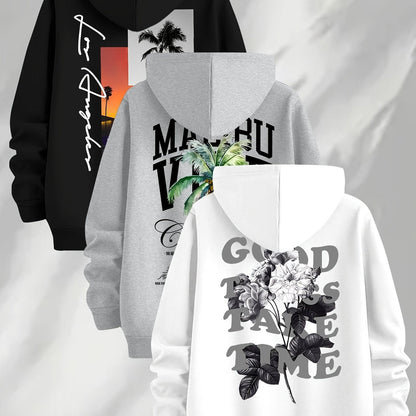 Lot de 3 Hoodies à Capuche Imprimés pour Homme Multicolore Décontracté