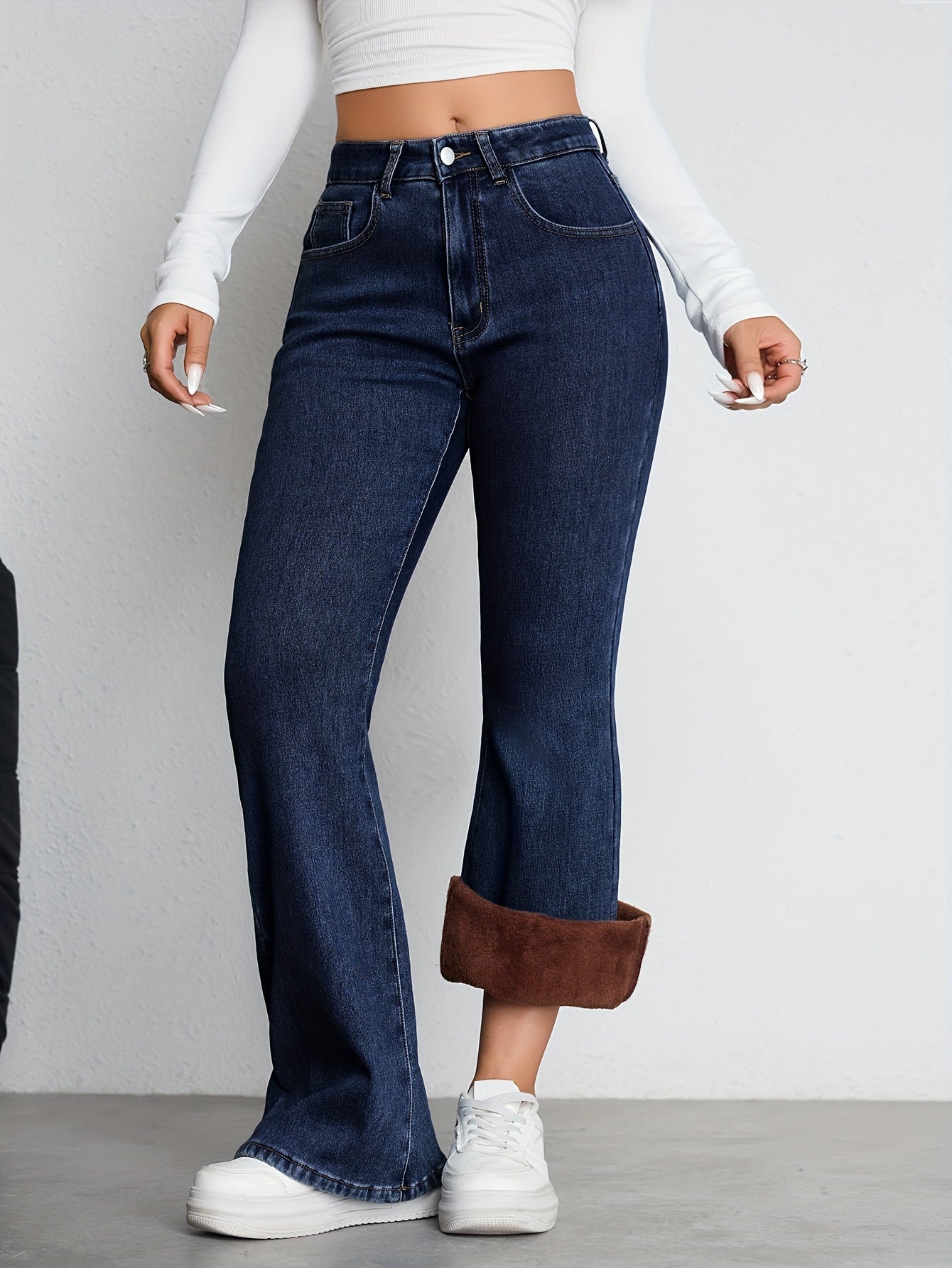 Jean évasé taille haute Femme - Bleu foncé
