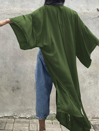 Długie, lekkie kimono plażowe damskie w eleganckim stylu na wakacje