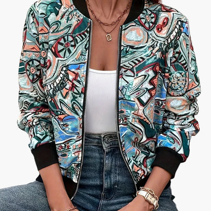 Lässige Damen-Bomberjacke mit grafischem Muster, Urlaubsstil