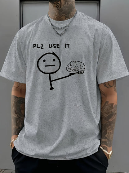 T-shirt homme humoristique style casual motif stickman "PLZ USE IT" – Idéal pour un look décontracté original