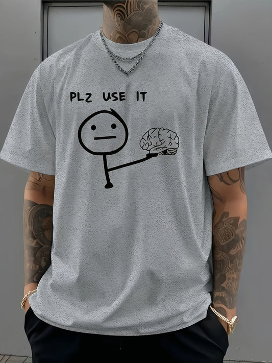 T-shirt homme humoristique style casual motif stickman "PLZ USE IT" – Idéal pour un look décontracté original