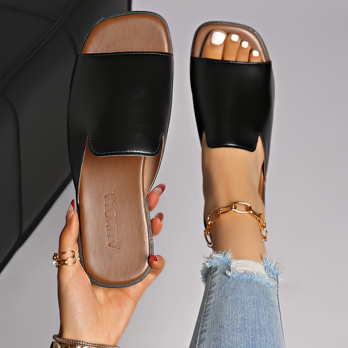 Damsandaler med fyrkantig tå, modern stil för vardagligt och elegant bruk
