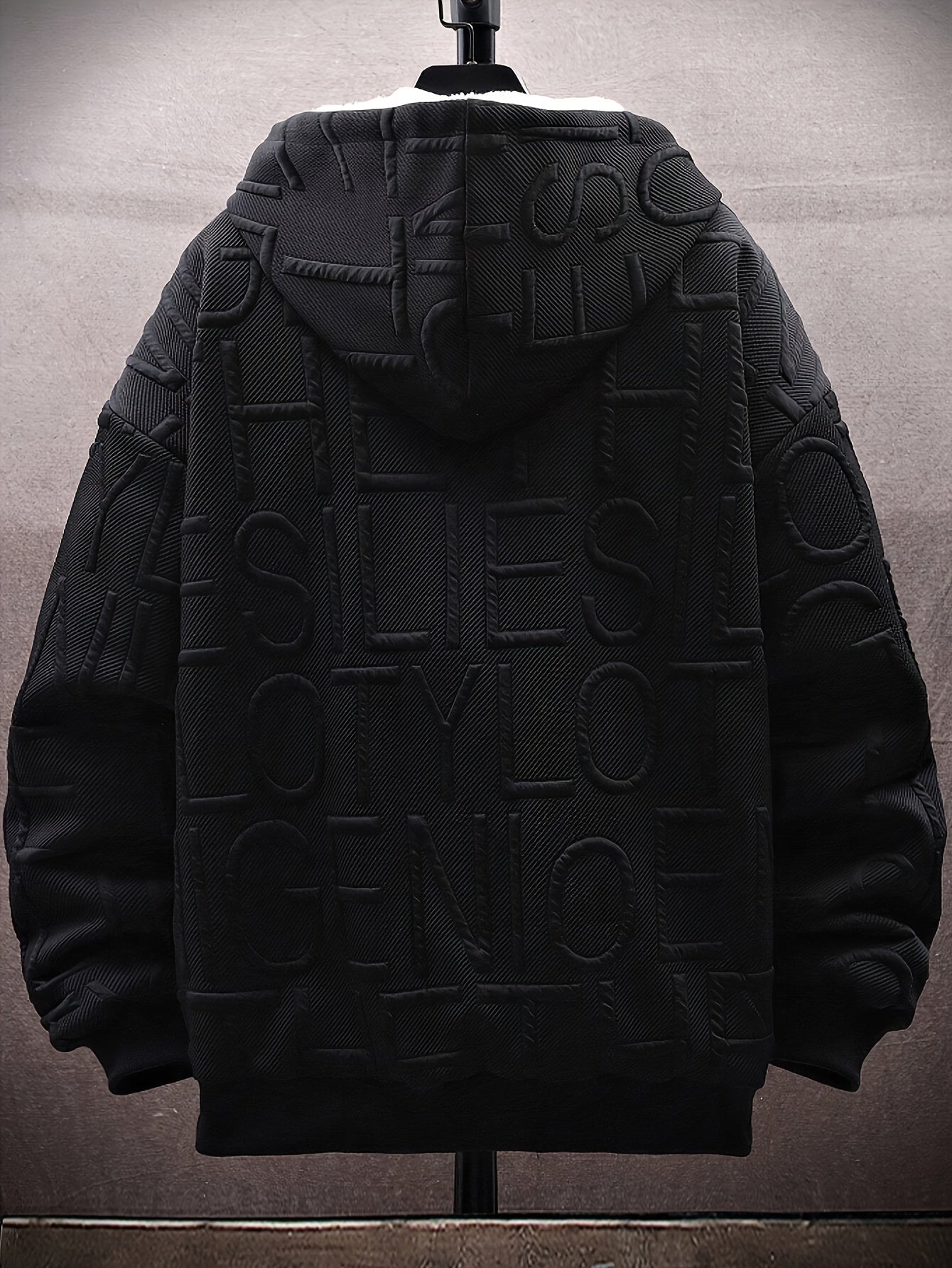 Veste à capuche doublée polaire Homme Noir motif texturé zippée