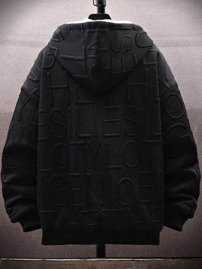 Veste à capuche doublée polaire Homme Noir motif texturé zippée