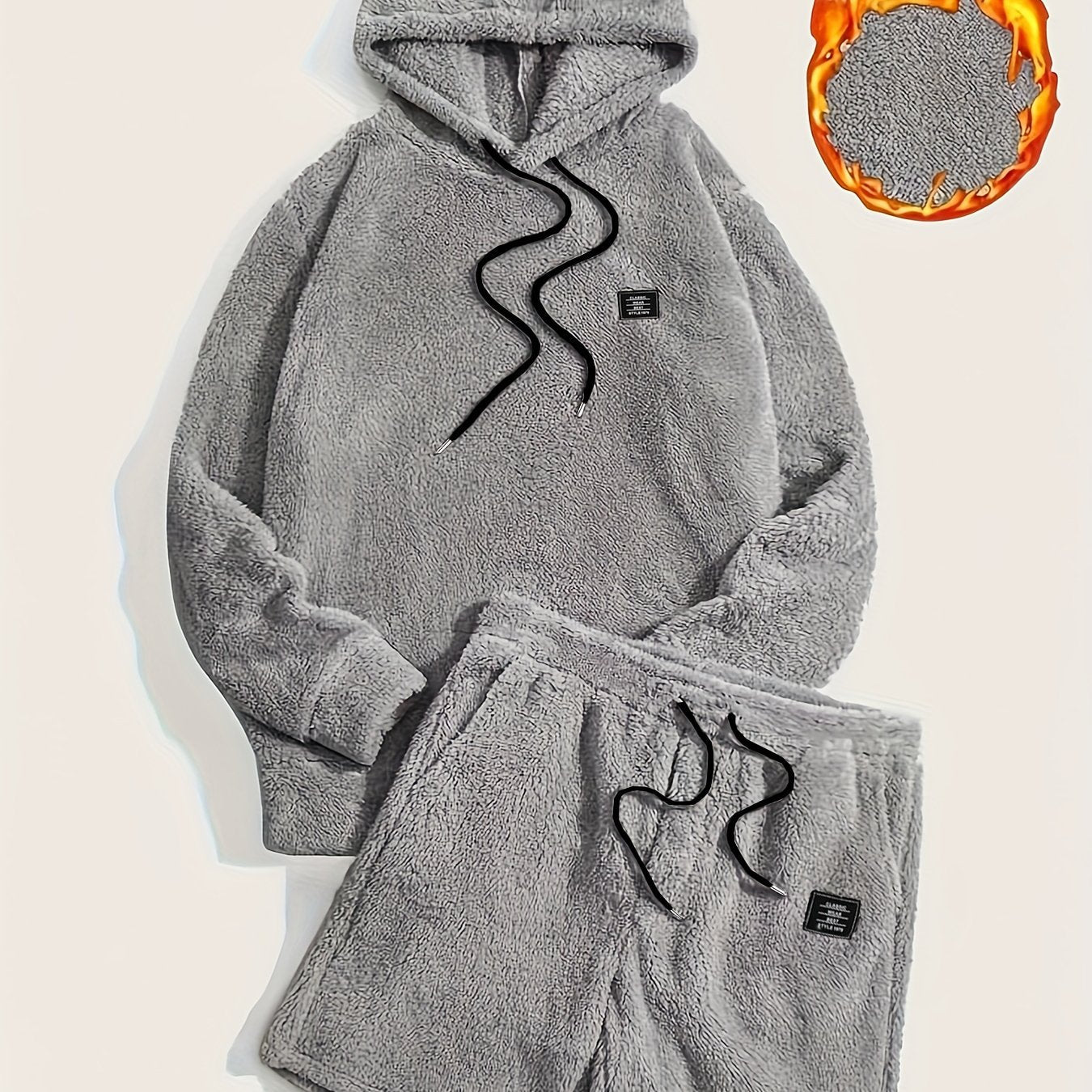 Ensemble Homme Doux Hoodie et Short Molletonné Gris Clair