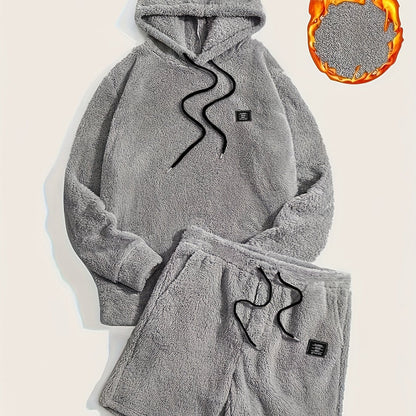 Ensemble Homme Doux Hoodie et Short Molletonné Gris Clair