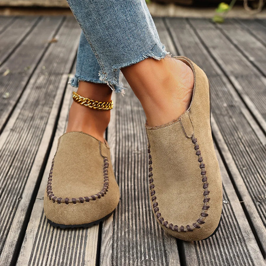 Bequeme Damen-Mules im Mokassin-Stil, geschlossen, mit flexibler Sohle