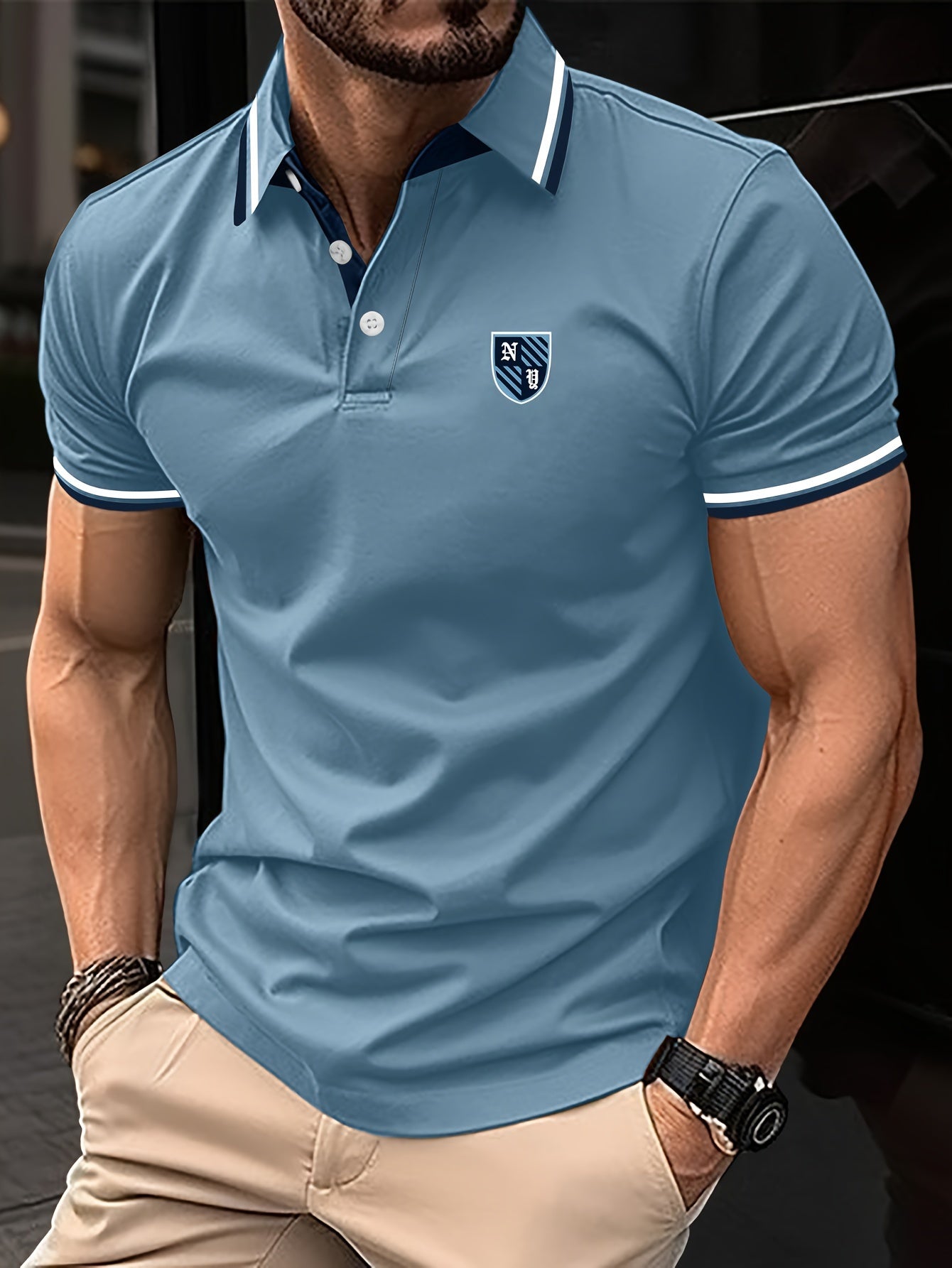 Polo décontracté pour homme style universitaire, col élégant, manches courtes, idéal pour l'été