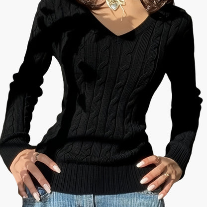 Pull Femme Style Casual à Col V et Motif Câble - Élégance Quotidienne