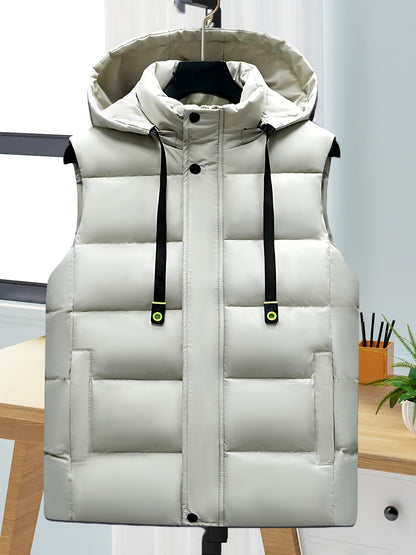 Doudoune sans manches à capuche matelassée pour homme Beige