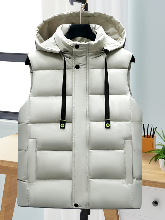 Doudoune sans manches à capuche matelassée pour homme Beige