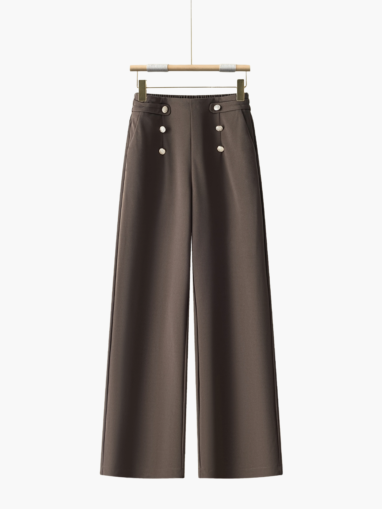 Pantalon large taille haute à boutons élégants pour femme - Style décontracté chic