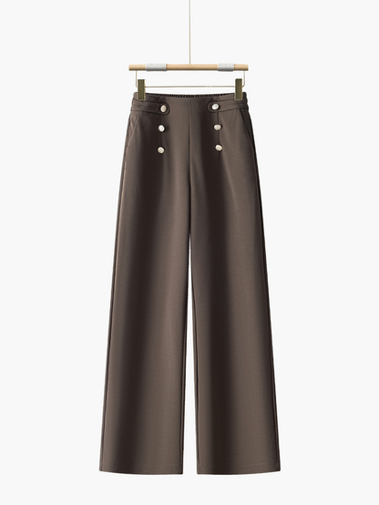 Pantalon large taille haute à boutons élégants pour femme - Style décontracté chic