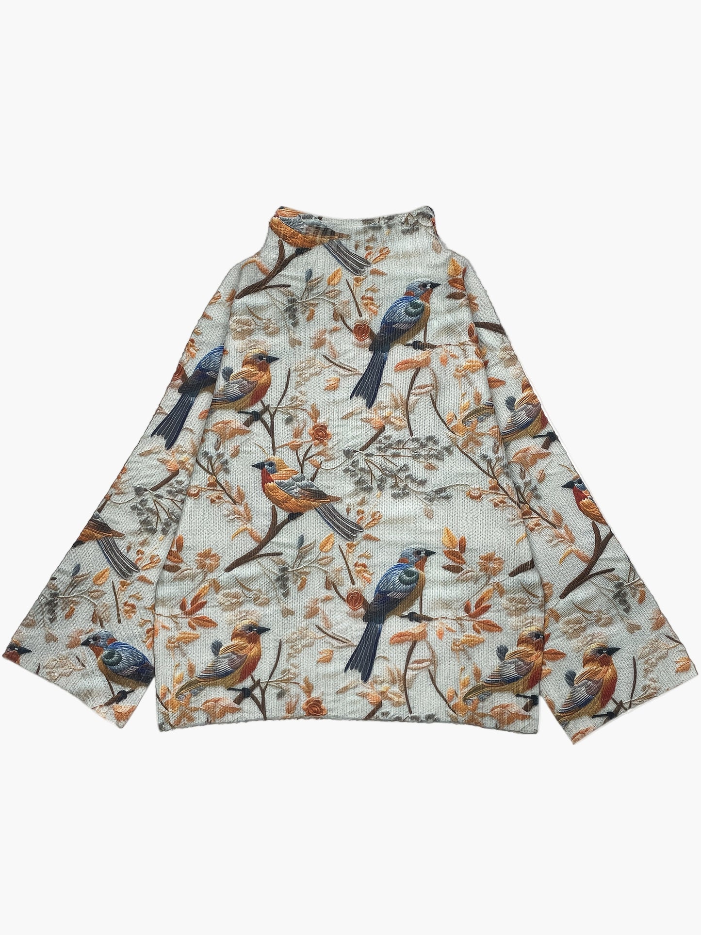 Damski sweter w stylu eleganckim z nadrukiem ptaków i stójką na jesień i zimę
