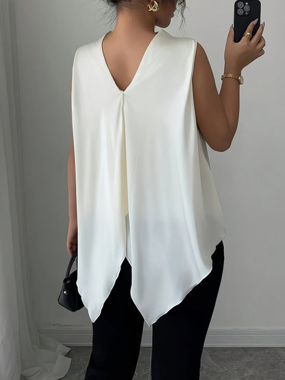 Women's Sleeveless Blouse with High Neck, Elegant Style for Office and Evening