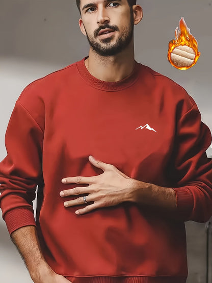 Sweat-shirt homme chaud col rond doublé molletonné avec motif montagne