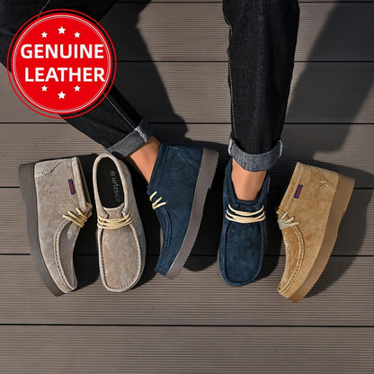 Chaussures montantes homme à lacets style mocassin, couleur unie, semelle épaisse