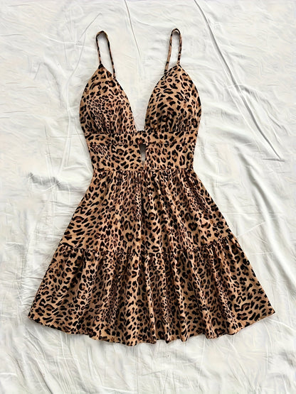 Vestido corto de verano con estampado de leopardo para mujer, estilo casual y vacaciones