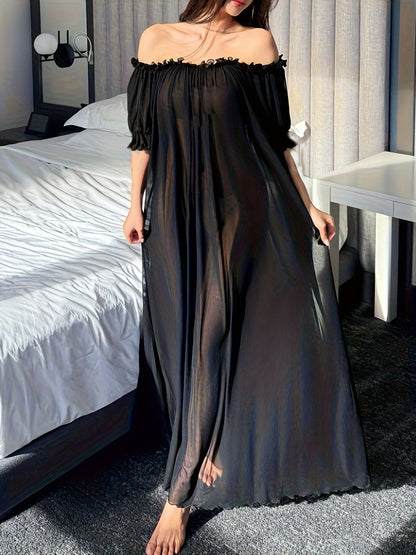 Chemise de nuit longue élégante à épaules dénudées pour femme, style romantique, usage quotidien ou détente