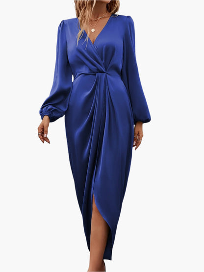 Elegant aftenkjole med slå-om design til kvinder, chic draperet stil til festlige lejligheder