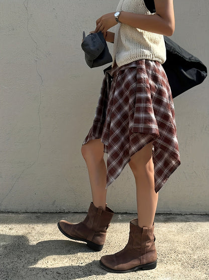 Asymmetrical plaid shirt-style skirt for women – Urban and casual trend