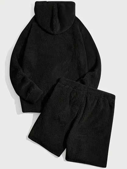 Ensemble Homme Doux Hoodie et Short Molletonné Gris Clair