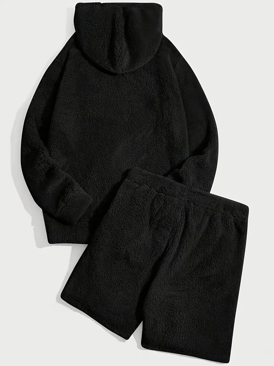 Ensemble Homme Doux Hoodie et Short Molletonné Gris Clair
