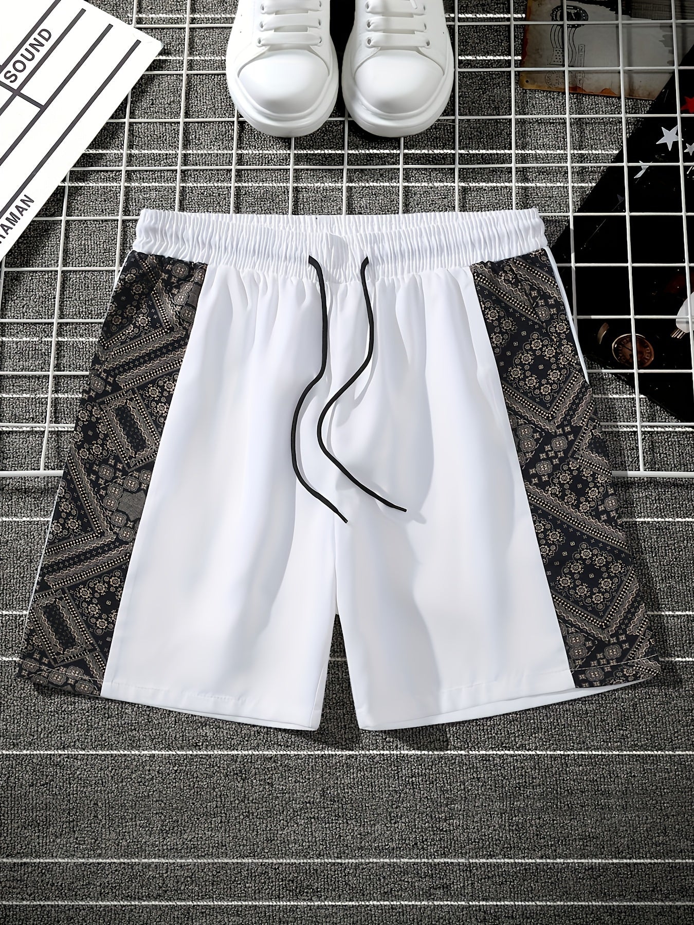 Heren shorts in stedelijke stijl met zijpanelen met grafisch patroon – Ideaal voor streetwear en vrije tijd