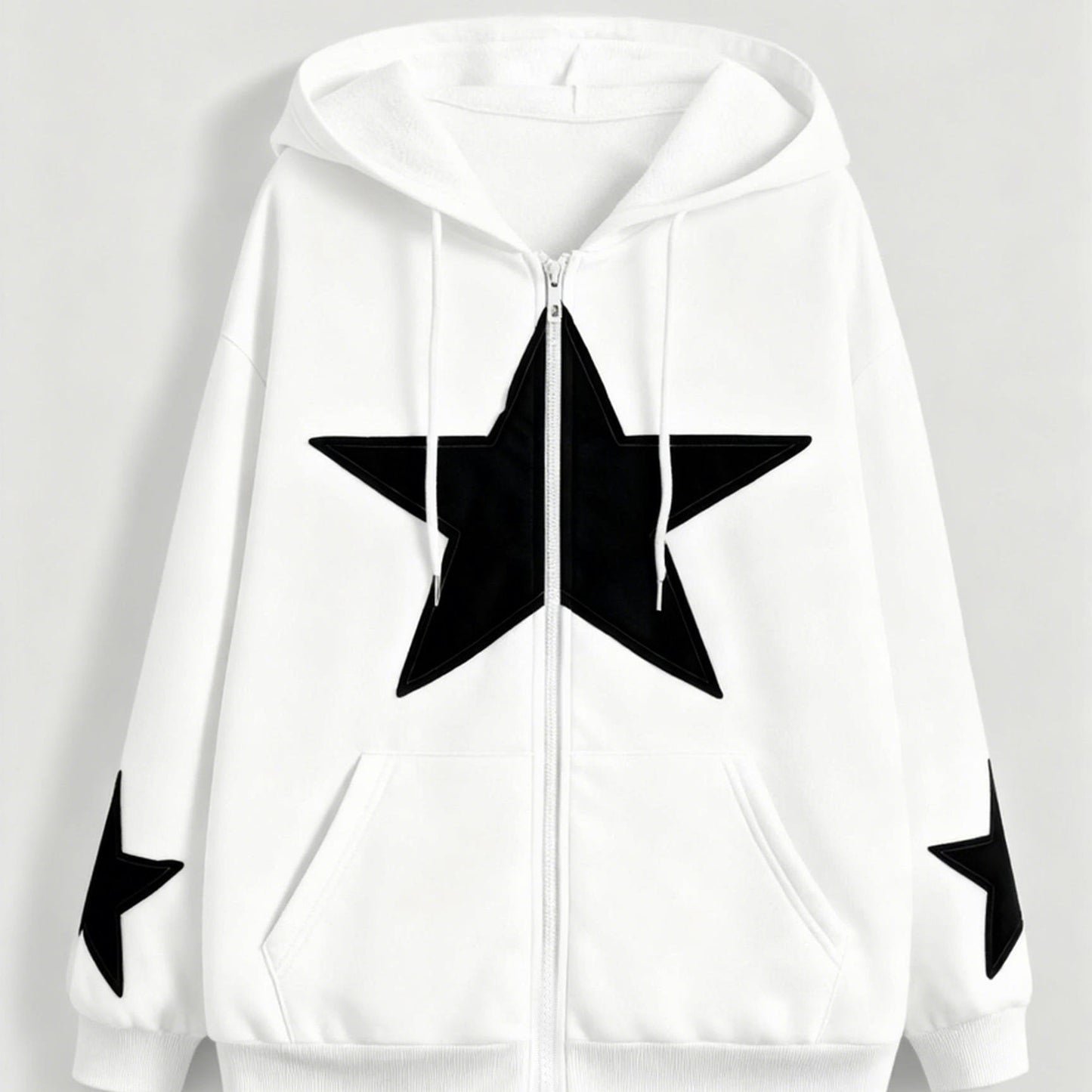 Sweat à capuche zippé marron avec motif étoile gris délavé