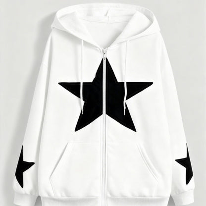 Sweat à capuche zippé marron avec motif étoile gris délavé