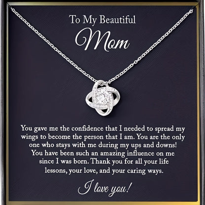 Collana Donna Elegante Regalo per Mamma con Messaggio Commovente – Gioiello Stile Nodo d’Amore per la Festa della Mamma