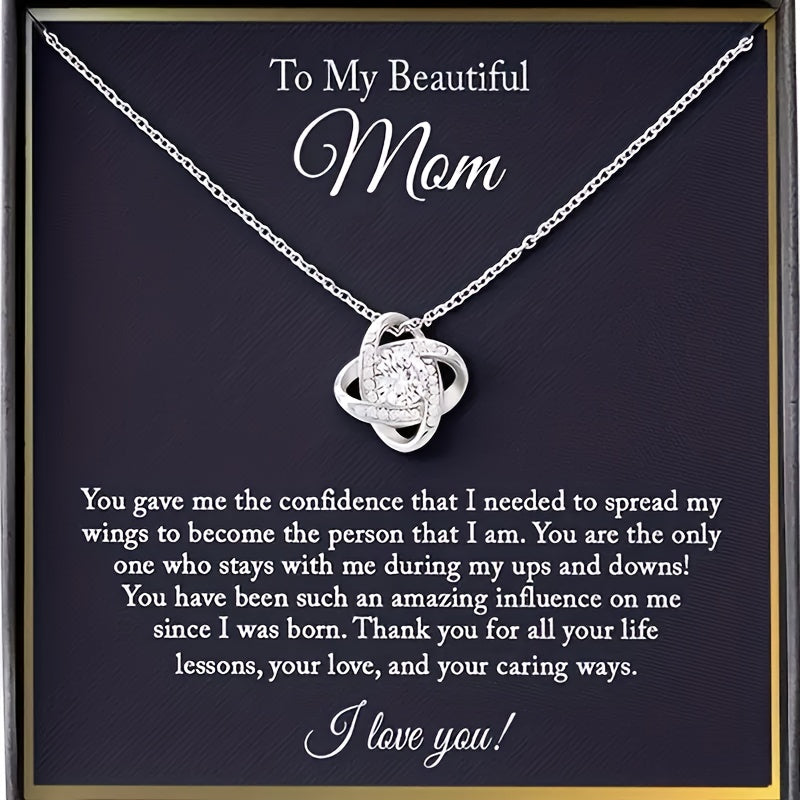 Collana Donna Elegante Regalo per Mamma con Messaggio Commovente – Gioiello Stile Nodo d’Amore per la Festa della Mamma