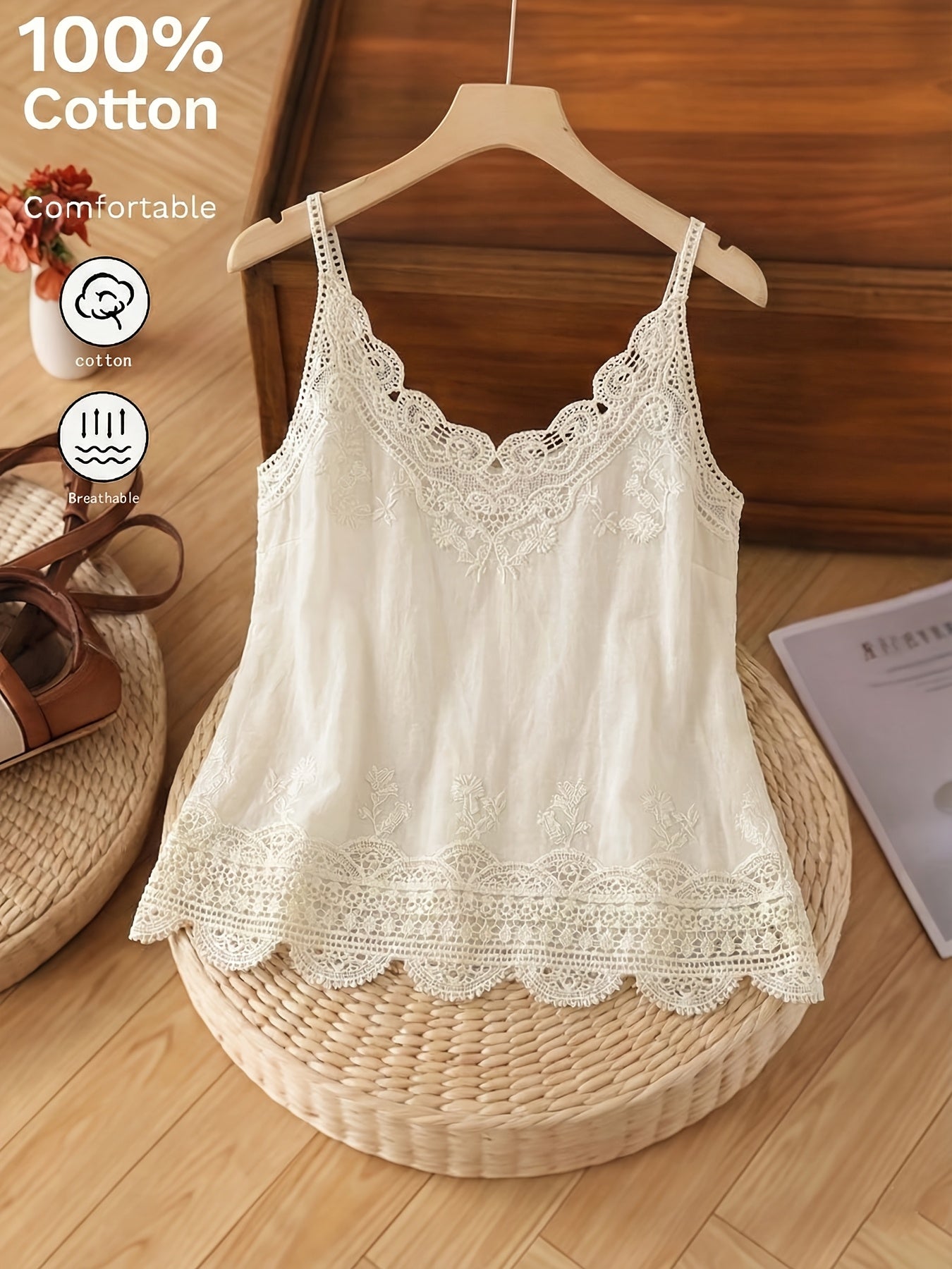 Damski top w stylu boho chic z koronkowymi ramiączkami na lato – swobodny i elegancki wygląd