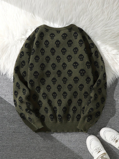 Pull col rond à motif têtes de mort en tricot doux