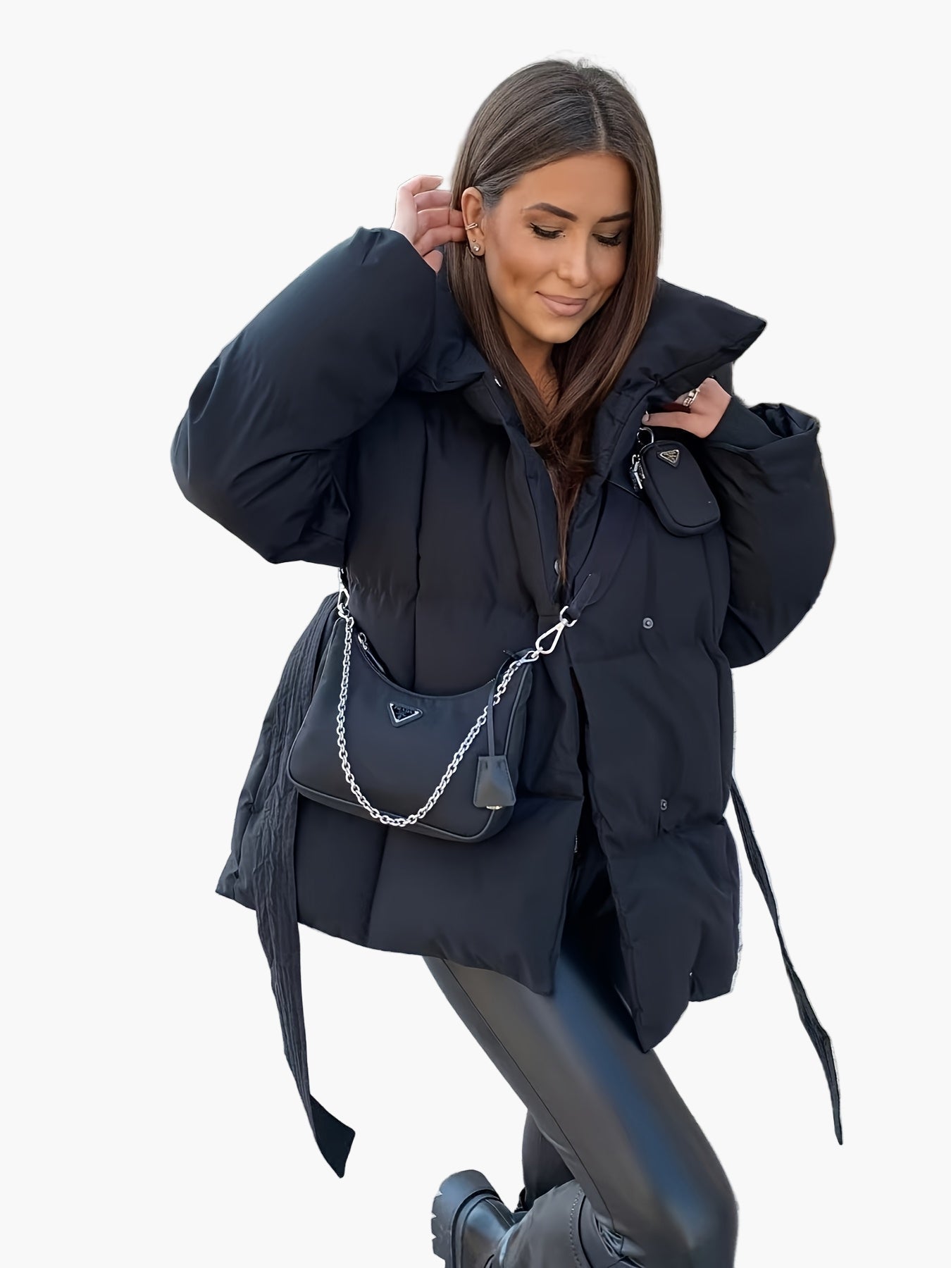 Chaqueta acolchada con cinturón estilo casual para mujer – Ideal para invierno y entretiempo