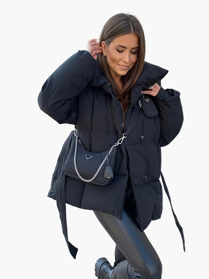 Chaqueta acolchada con cinturón estilo casual para mujer – Ideal para invierno y entretiempo