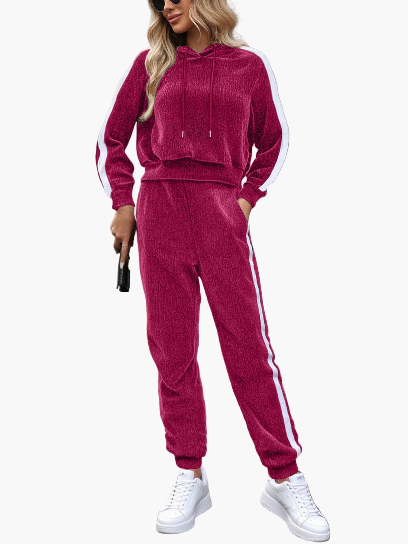 Tuta casual da donna con cappuccio stile sportivo per autunno e inverno