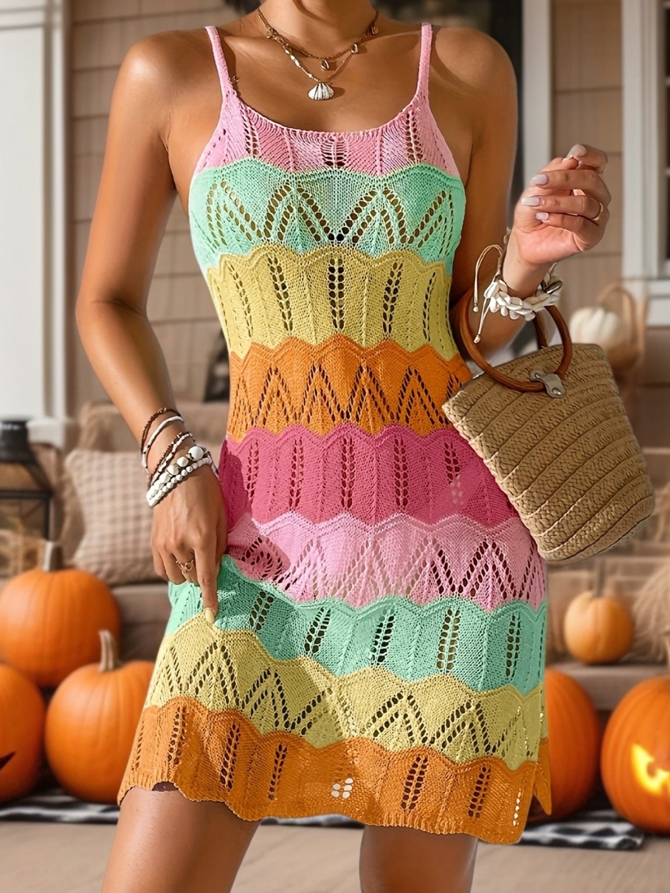 Mini-Boho-Kleid aus Maschenware für Damen – lässiger Urlaubs- und Sommerstil