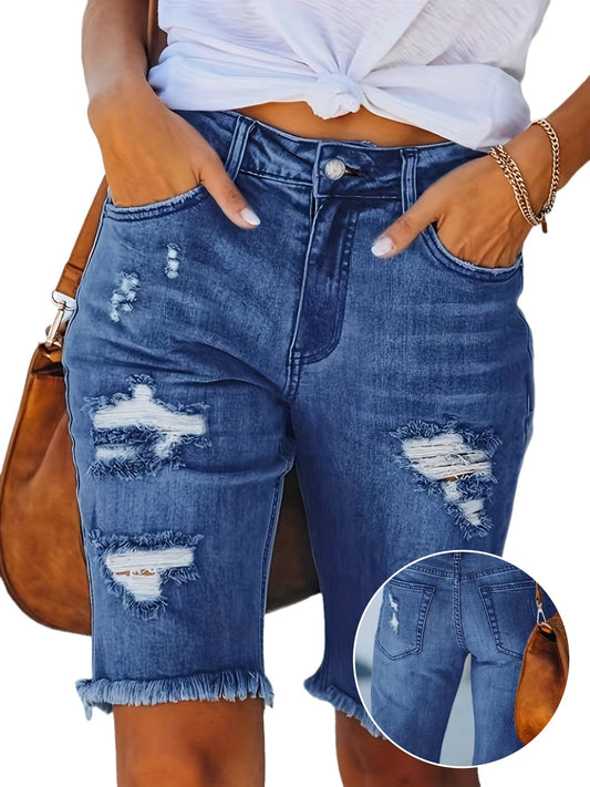 Avslappnade slitna bermudashorts för dam – Trendig urban sommarstil